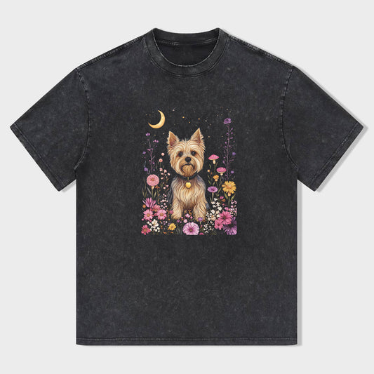 Yorkshire Terrier Dog Floral Garden Print Men's Casual T-Shirt