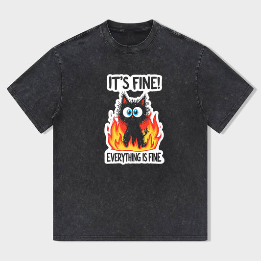 It's Fine Everything Is Fine Cat in Fire Graphic T-Shirt