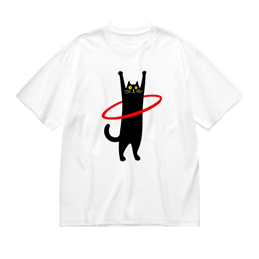 Cute Black Cat with Red Weighted Hoop Graphic T-Shirt