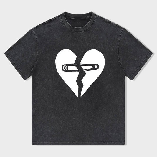 Broken Heart Safety Pin Graphic T-Shirt