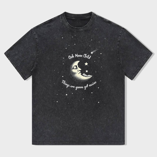 Cute Moon Design Graphic Tee for Women Men Unisex Soft Comfortable Casual T-Shirt