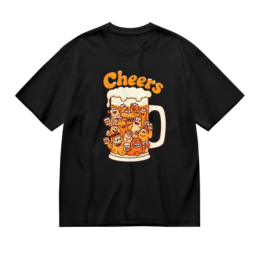 Cheers Beer Mug with Cute Characters Graphic T-Shirt