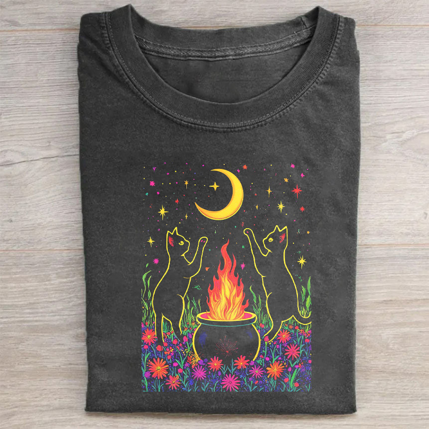 Witch Cauldron Moon Floral Graphic T-Shirt