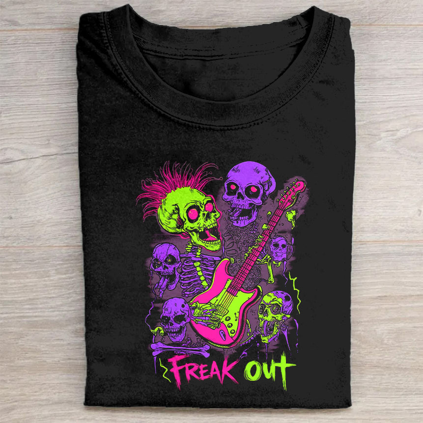Freak Out Neon Skull Graphic T-Shirt