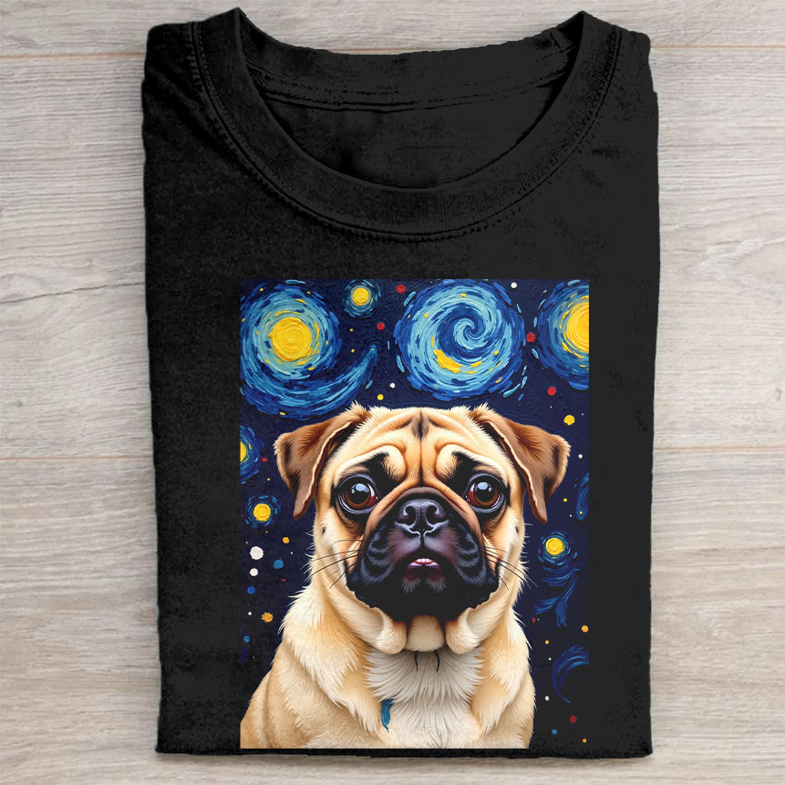 Starry Night Pug Art T-Shirt
