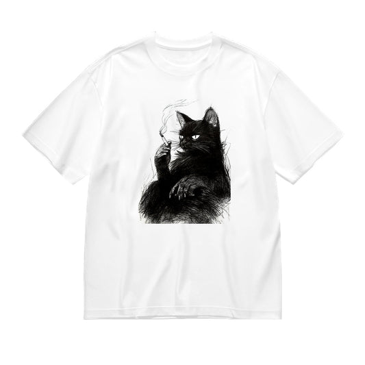 Cute Black Cat Graphic Print T-Shirt