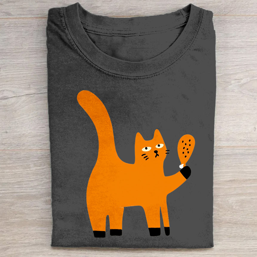 Cute Orange Cat with Ice Cream Graphic T-Shirt