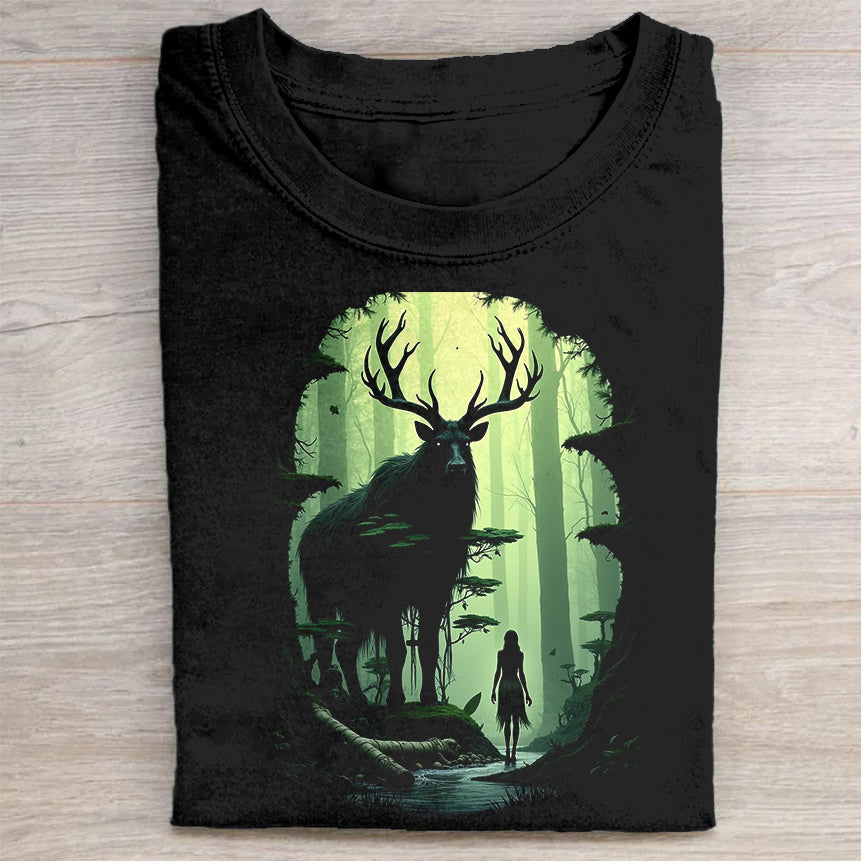 Mystical Forest Deer Graphic T-Shirt