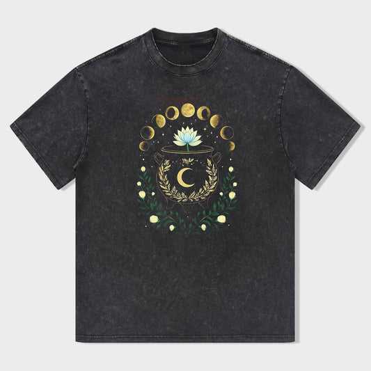 Mystical Moon Phases Lotus Flower Graphic T-Shirt
