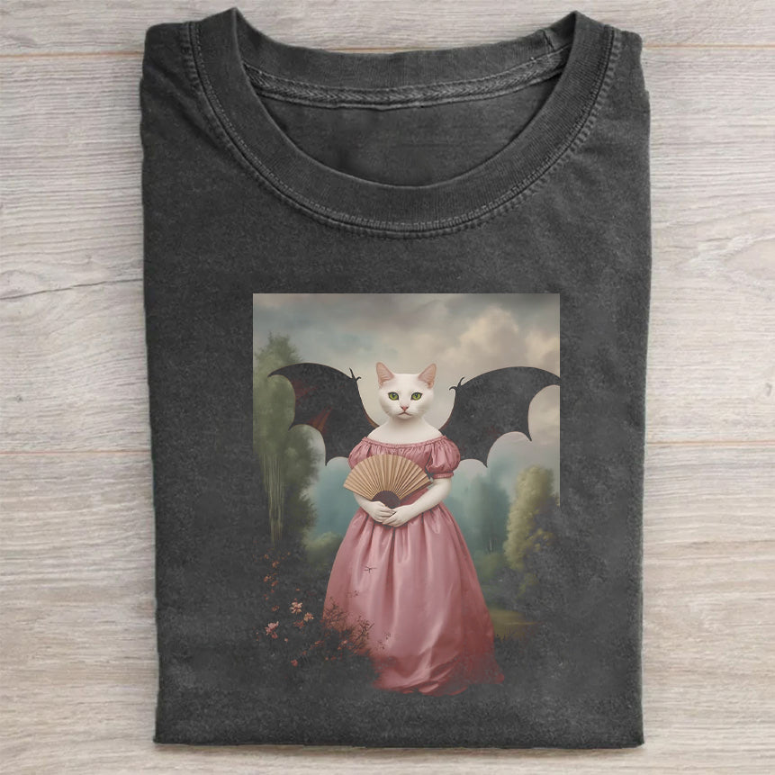 Vintage Gothic Cat in Pink Dress Graphic T-Shirt