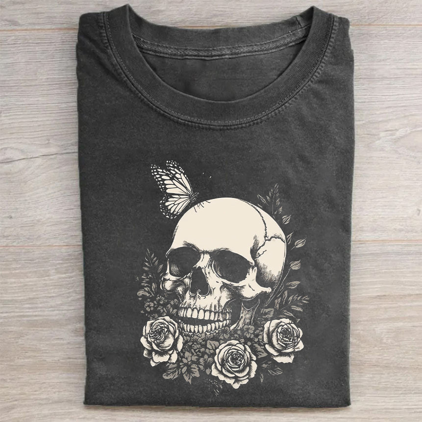 Skull and Roses Graphic Tee for Men Women Unisex Casual Short Sleeve T-Shirt