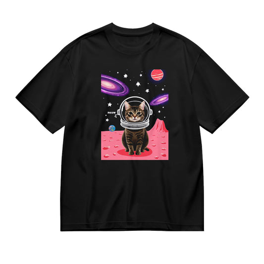 Cute Cat Astronaut Galaxy Print T-Shirt