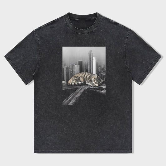 Cityscape Cat Graphic T-Shirt