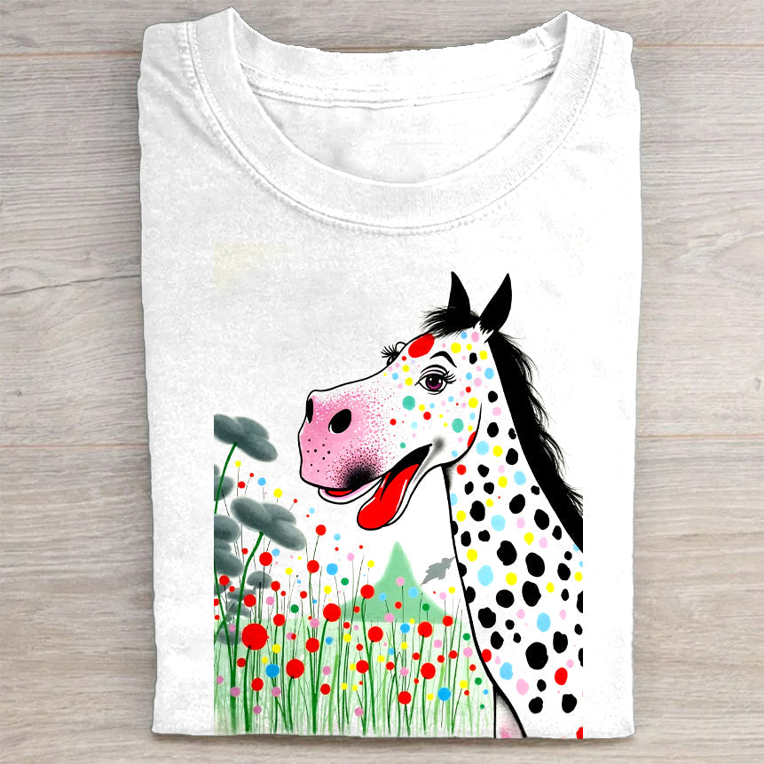 Colorful Polka Dot Horse Graphic T-Shirt