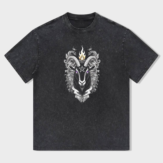 Goat Head Flame Design Graphic T-Shirt