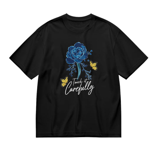 Blue Floral Design T-Shirt for Women - Comfortable and Stylish Tee