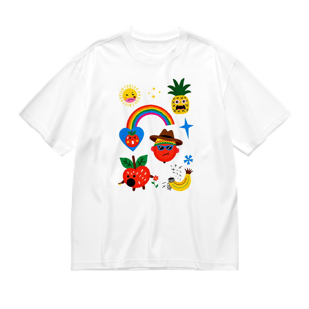 Colorful Fruit and Rainbow Graphic T-Shirt