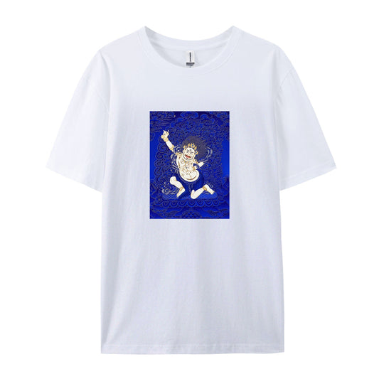 Tibetan Thangka Art White T-Shirt for Men Women - Traditional Buddhist Deity Design - Comfortable Casual Tee - Unique Cultural Graphic Top - Size S-XXL