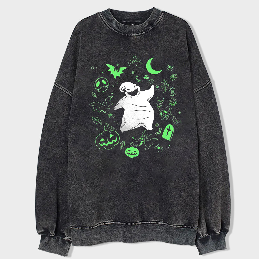 Ghostly Nights Acid Wash Sweatshirt - heygraff