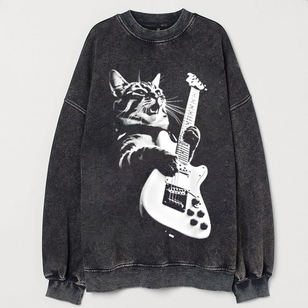 Cool Cat Is Playing The Guitar Sweatshirt - heygraff