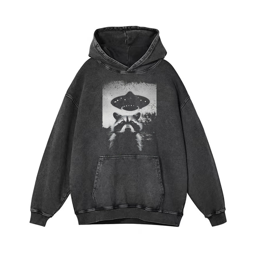 Raccoon Taking Selfie with UFOs Funny T-Shirt/Sweatshirt - heygraff