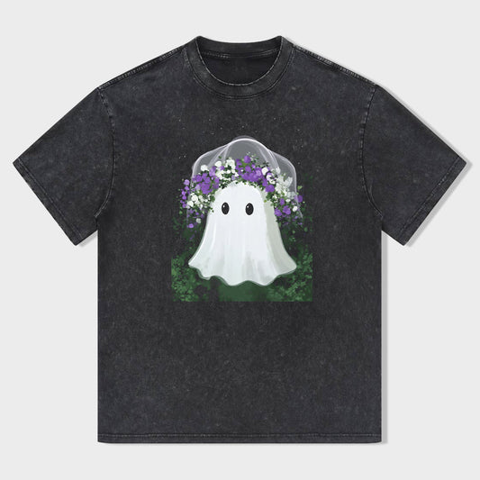 Cute Ghost with Purple Flowers Graphic T-Shirt