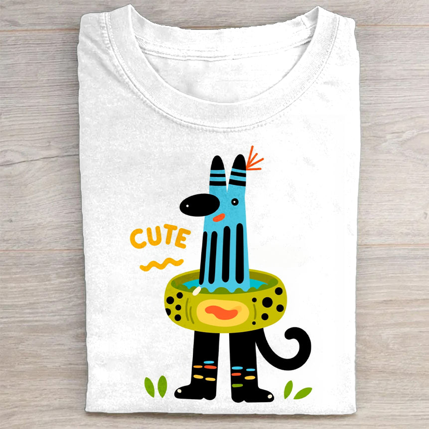 Cute Cartoon Dog Graphic T-Shirt