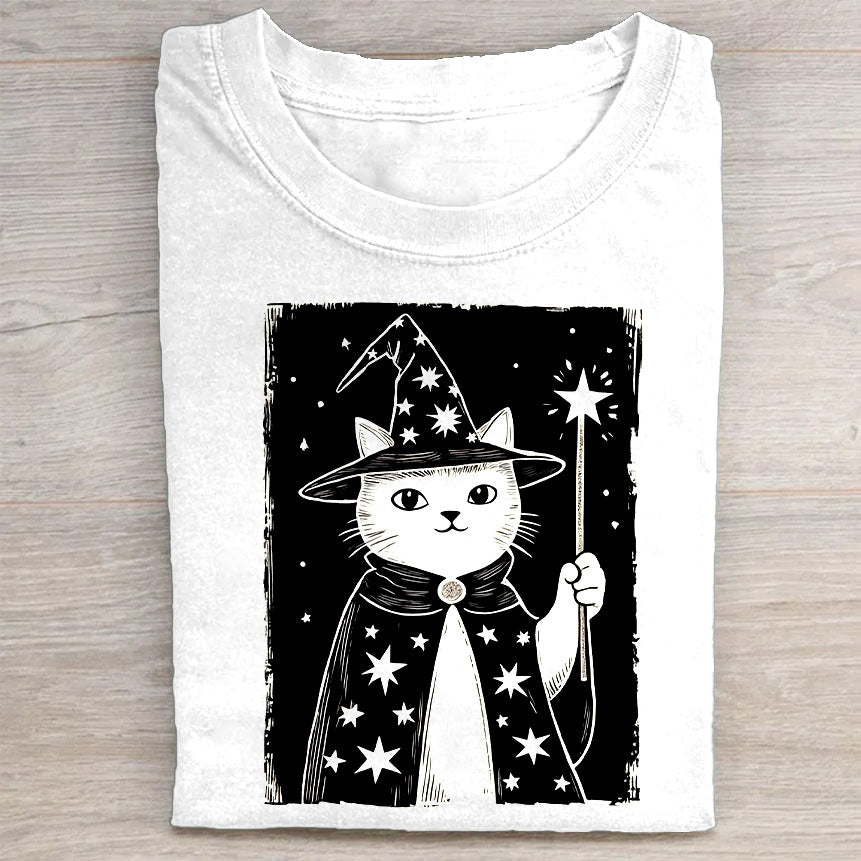 Cute Cat Wizard Graphic T-Shirt