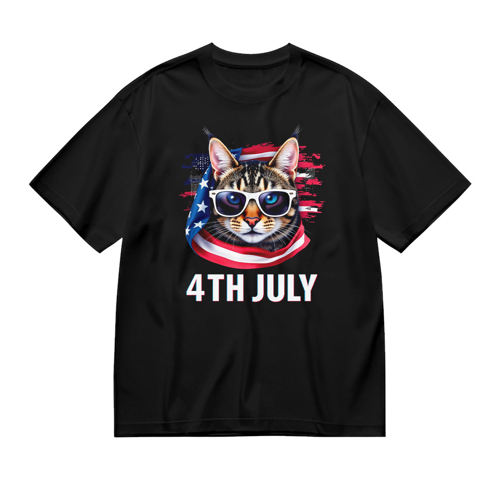 Cute Cat 4th of July American Flag T-Shirt