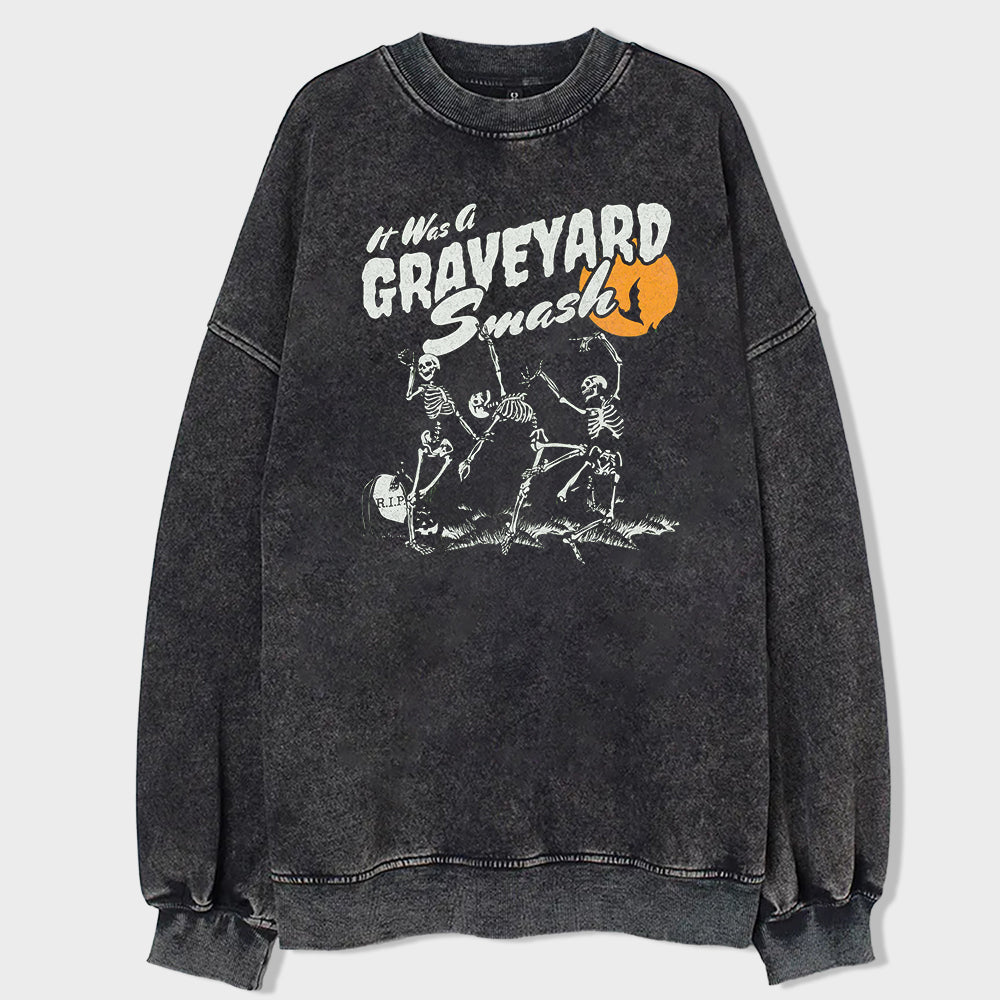 Skull Land Acid Wash Sweatshirt - heygraff