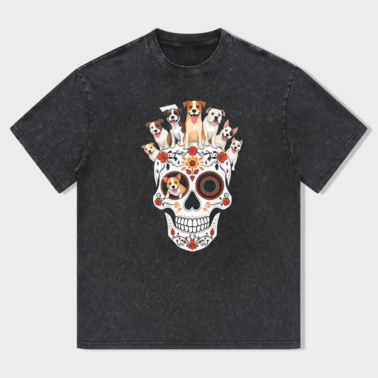 Sugar Skull with Dogs Graphic T-Shirt