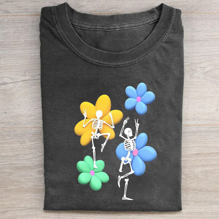 Colorful Flower Skeleton Graphic T-Shirt