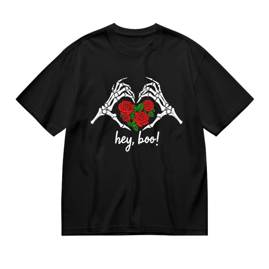Hey Boo! Skeleton Hands with Roses Graphic T-Shirt
