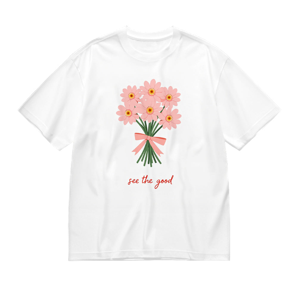 See the Good Pink Flower Bouquet Graphic T-Shirt