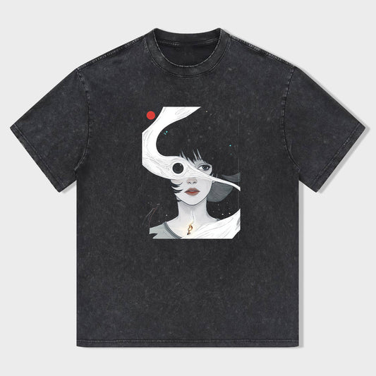 Short Sleeve T-Shirt Black Abstract Art Print Casual Wear