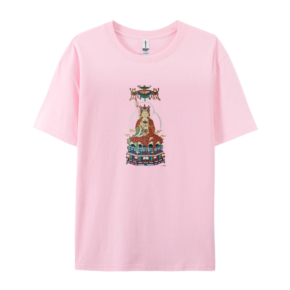 Buddhist Deity Artwork Graphic T-Shirt for Men Women Spiritual Meditation Clothing Comfortable Casual Tee Unique Design Top White Cotton Shirt