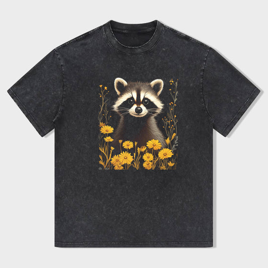 Cute Raccoon with Sunflowers Graphic T-Shirt