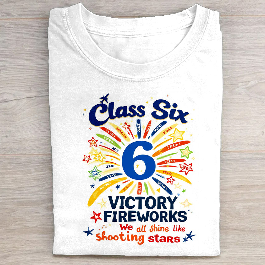 Class Six Victory Fireworks Shooting Stars Graphic T-Shirt