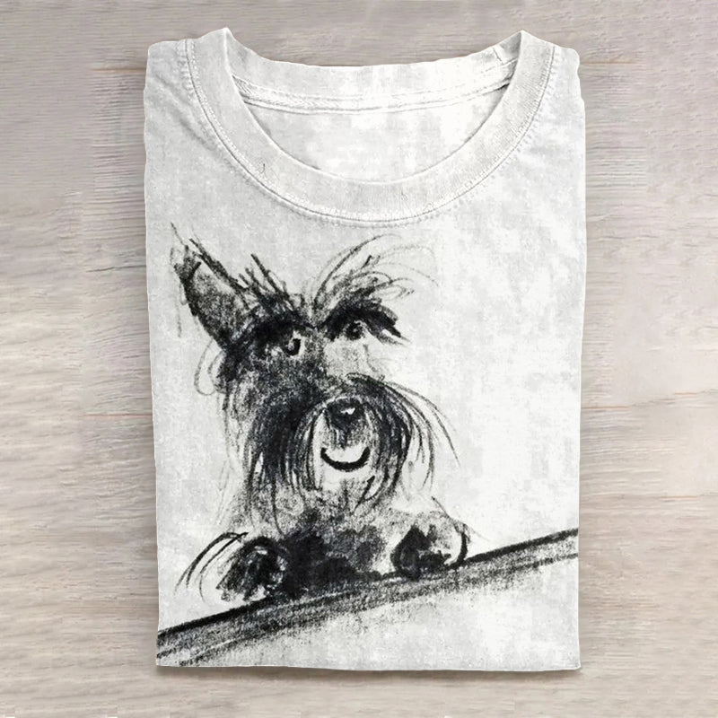 Scrawled Puppy Art Cute Dog Print Casual Short Sleeve T-Shirt
