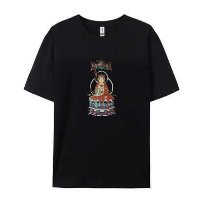 Buddhist Deity Artwork Graphic T-Shirt for Men Women  Spiritual Meditation Clothing  Comfortable Casual Tee  Unique Design Top  White Cotton Shirt