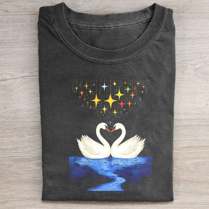 Swan Love Night Sky Stars Graphic T-Shirt