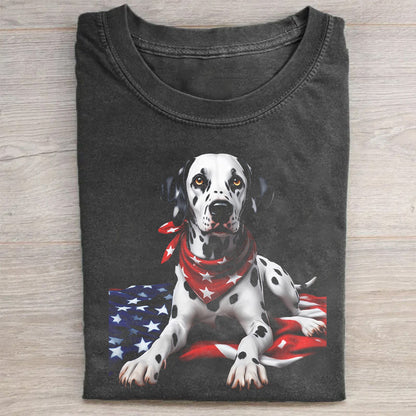 Patriotic Dalmatian Dog with American Flag T-Shirt