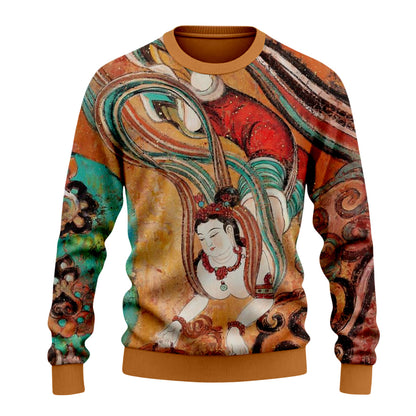 Dunhuang Art Buddha Print Long Sleeve Sweater
