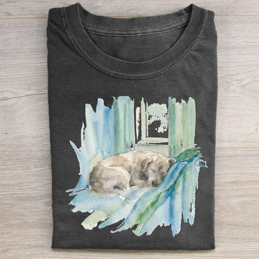 heygraff™ Soulful Companions" Hand-Drawn Dog Portrait tshirt | Vintage Washed Cotton| Quiet Companions