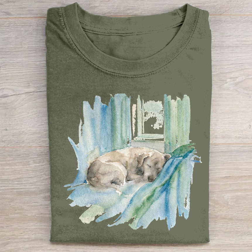 heygraff™ Soulful Companions" Hand-Drawn Dog Portrait tshirt | Vintage Washed Cotton| Quiet Companions