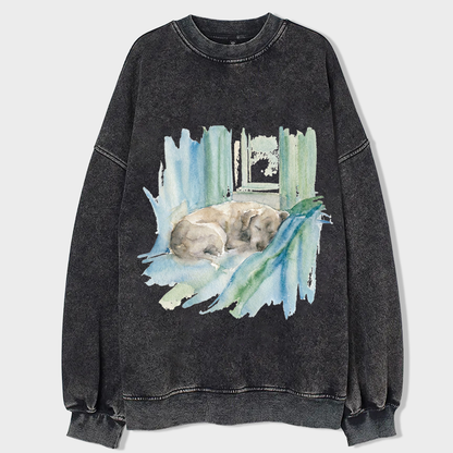 heygraff™ Soulful Companions" Hand-Drawn Dog Portrait tshirt | Vintage Washed Cotton| Quiet Companions