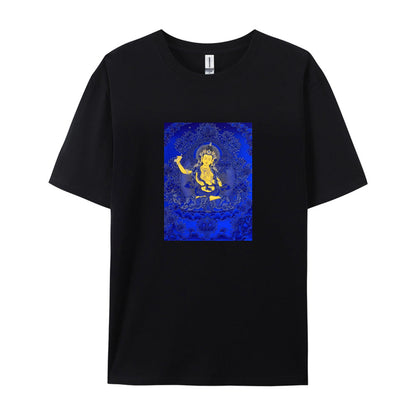 Buddhist Deity Art Print White T-Shirt for Men Women Casual Wear Spiritual Clothing Meditation Apparel Unique Design Graphic Tee