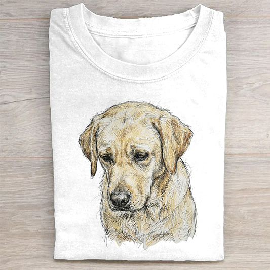 Heygraff™ Artistic Pet Sketch Labrador tshirt | Vintage Washed Cotton| Quiet Companions
