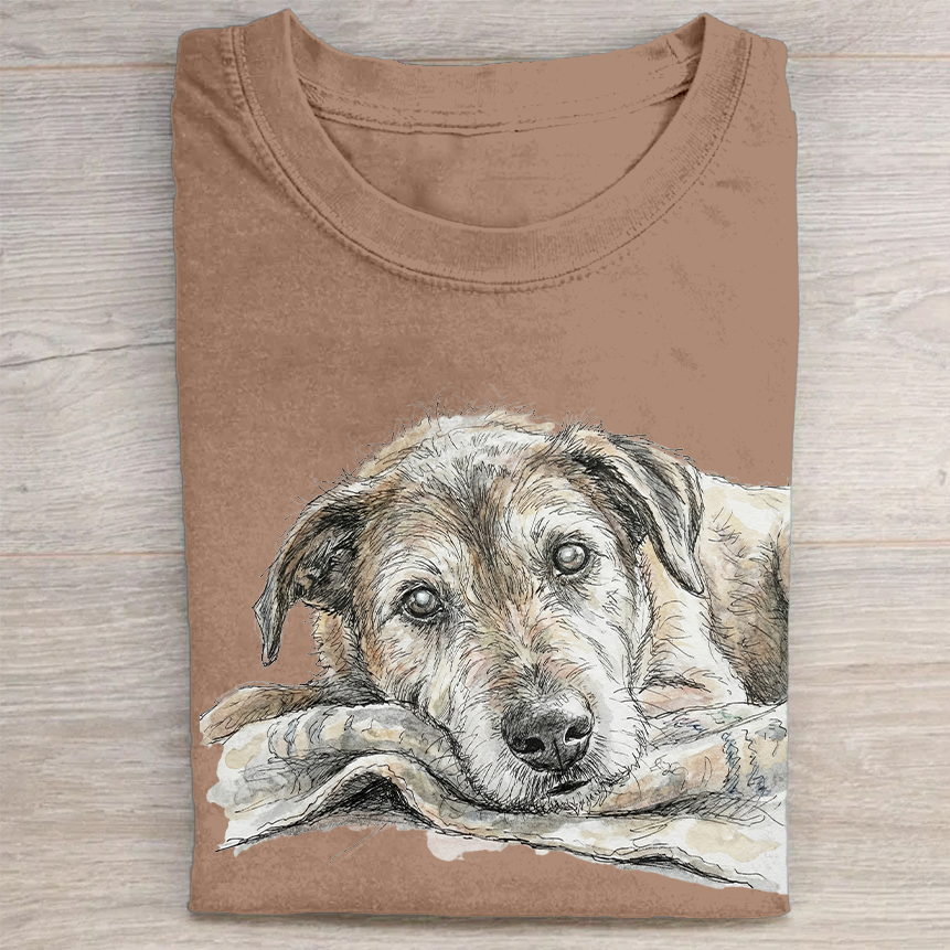 Heygraff™ "Old Soul" Hand-Drawn Dog Sketch tshirt | Vintage Washed Cotton| Quiet Companions