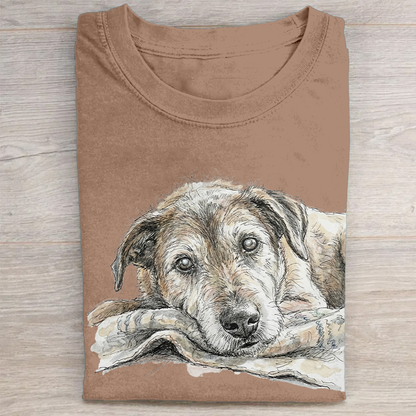 Heygraff™ "Old Soul" Hand-Drawn Dog Sketch tshirt | Vintage Washed Cotton| Quiet Companions